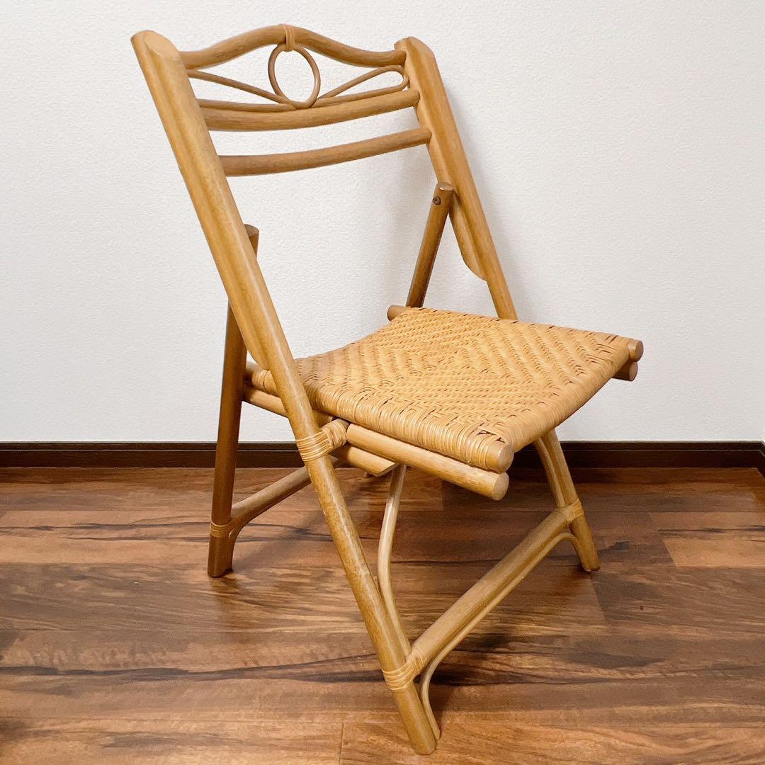ラタン 折りたたみ椅子 2脚セット 籐家具フォールディングチェア 昭和レトロ椅子