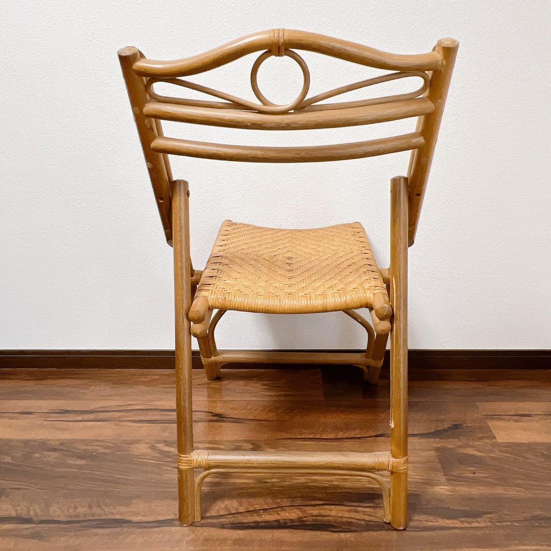 ラタン 折りたたみ椅子 2脚セット 籐家具フォールディングチェア 昭和レトロ椅子