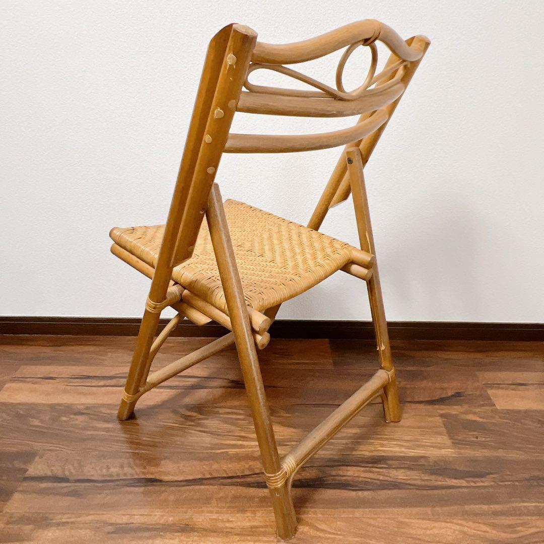 ラタン 折りたたみ椅子 2脚セット 籐家具フォールディングチェア 昭和レトロ椅子
