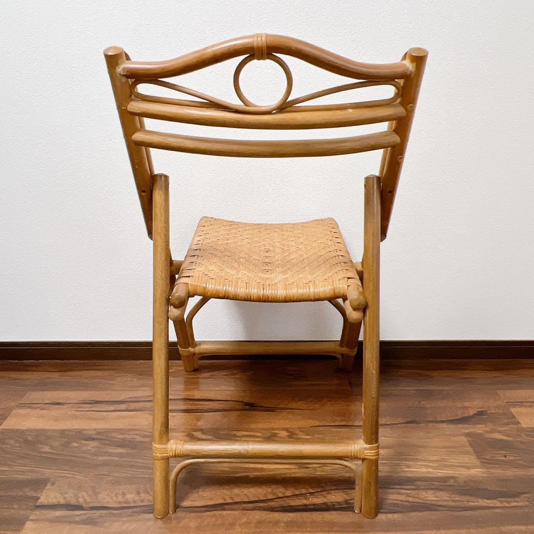 ラタン 折りたたみ椅子 2脚セット 籐家具フォールディングチェア 昭和レトロ椅子