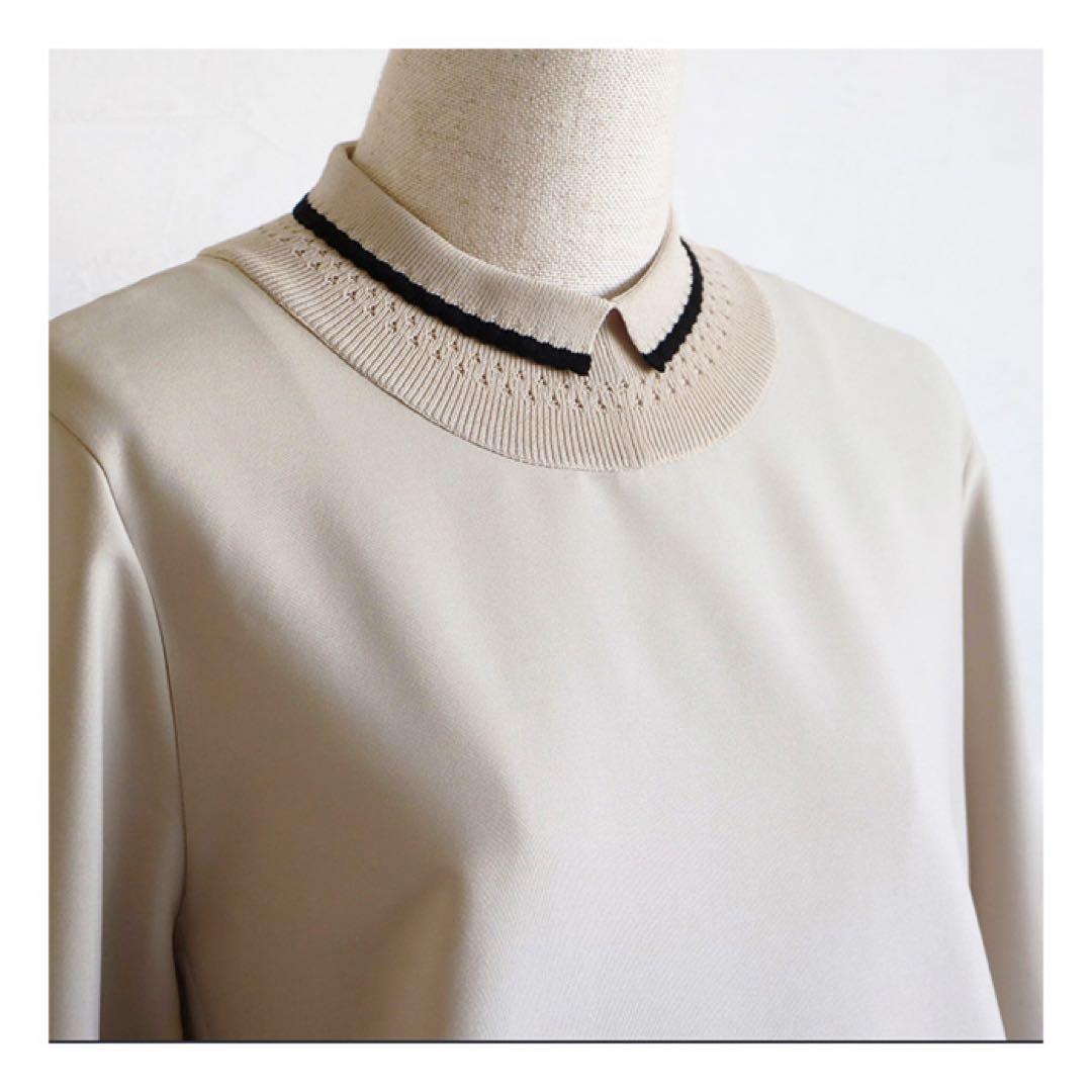 ジョリーミニョン　ニット襟付き袖口すっきりリラックスワンピース　ポケット付　L