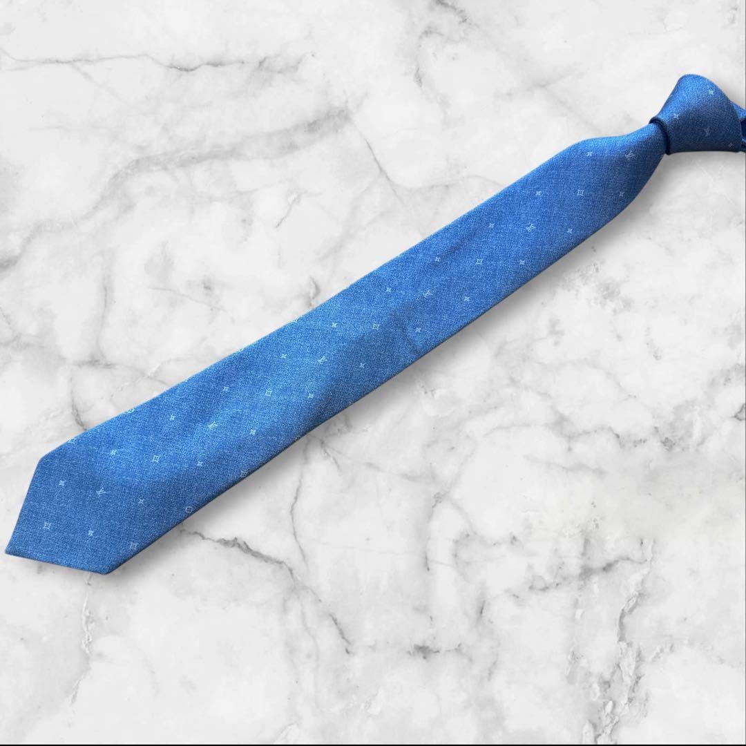 【訳あり】ルイ・ヴィトン　ネクタイ　ブルー　デニム　モノグラム