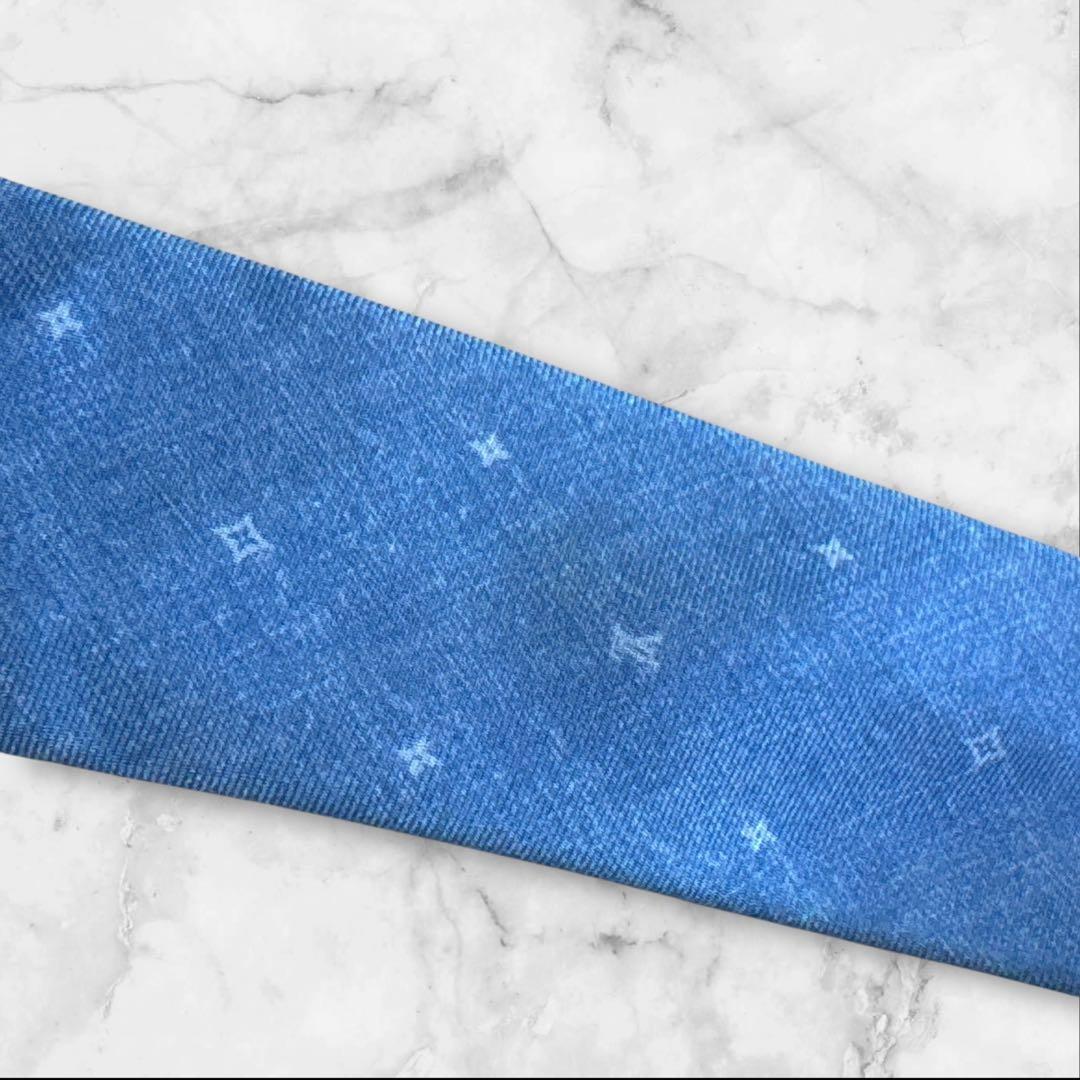 【訳あり】ルイ・ヴィトン　ネクタイ　ブルー　デニム　モノグラム