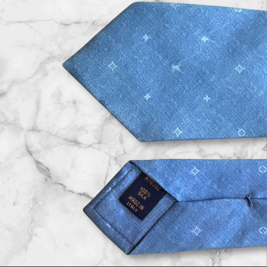 【訳あり】ルイ・ヴィトン　ネクタイ　ブルー　デニム　モノグラム