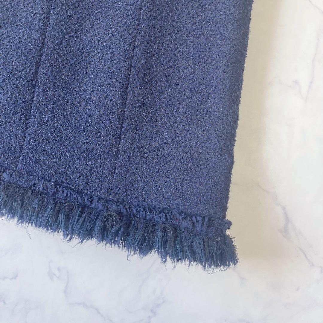 【美品】Rene TISSUE ツイードノースリーブ ロングワンピース フリンジ