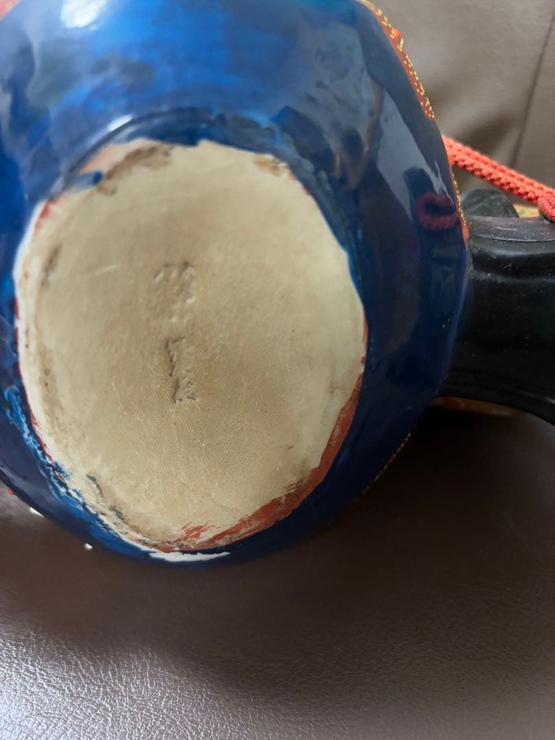 九谷焼　八幡窯　須栄義　打ち出の小槌に乗った布袋様　骨董　座布団付き