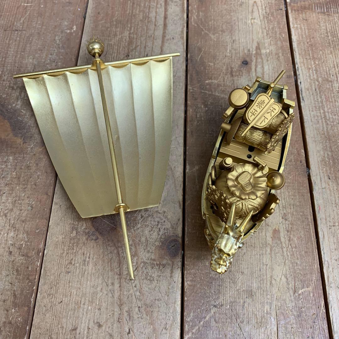 3F 【開運・縁起物】宝船 置物 黄金色 龍 鳳凰 帆船 オブジェ 七福神 イ