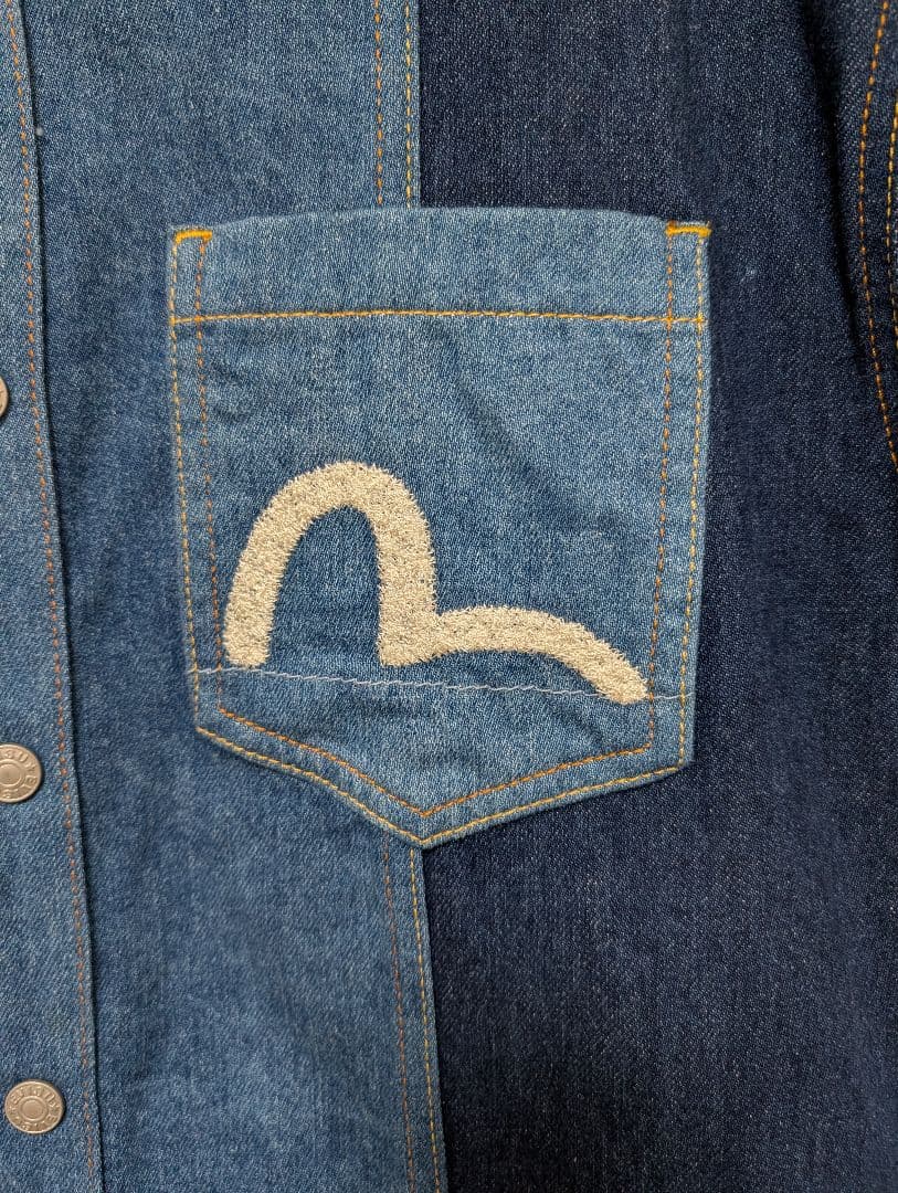 ＥＶＩＳＵデニムパッチワーク ボタンアップシャツ