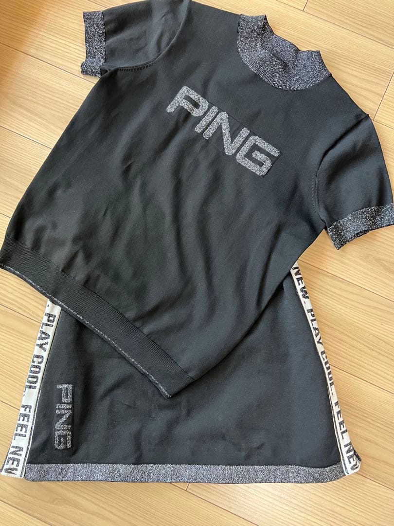 PING ピン　レディース　トップス　ニット　長袖　薄手　春　軽い　ブラック