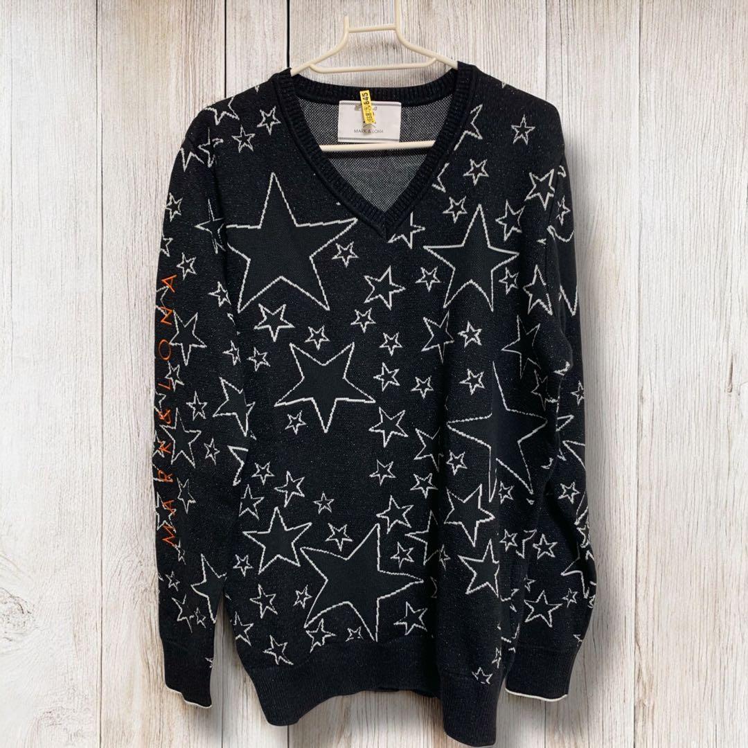 えーな マーク&ロナ Vネックセーター　総スター柄バックスカルロゴ