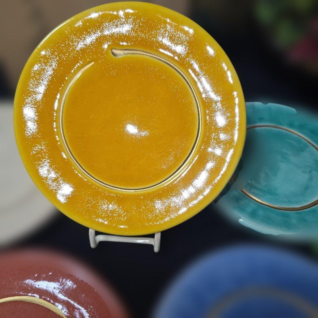 京焼　川崎和楽作　和楽造　　金彩　円相　五彩　銘々皿　5枚　茶道具/菓子器