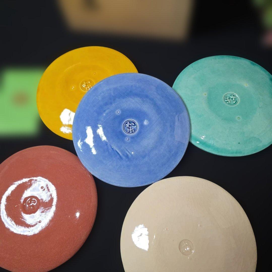 京焼　川崎和楽作　和楽造　　金彩　円相　五彩　銘々皿　5枚　茶道具/菓子器