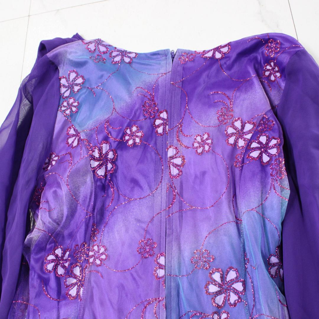 【美品 社交ダンス衣装】ワンピース ドレス un×Ⅱ 紫 ラベンダー 花柄 ラメ