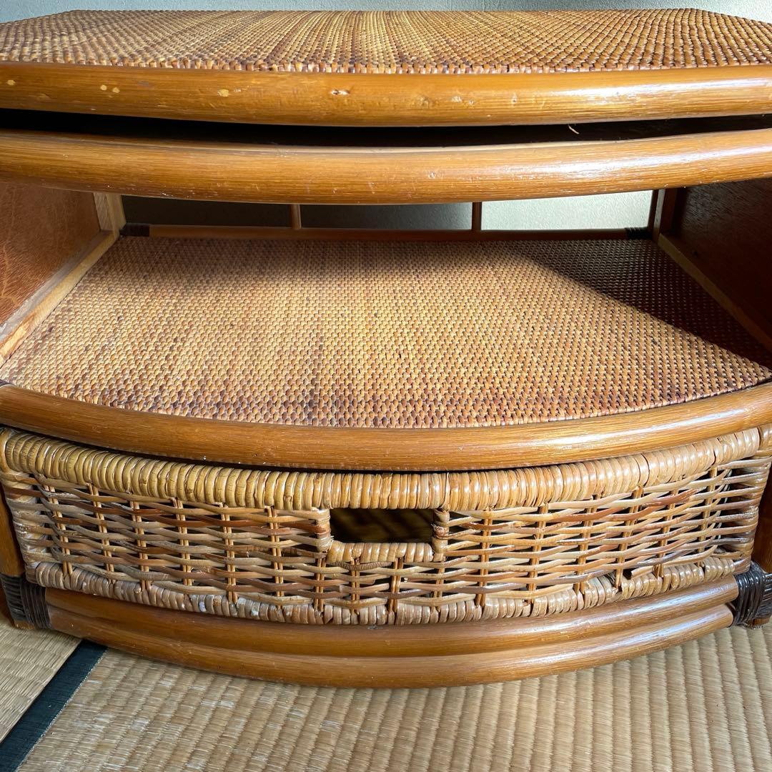 籐/ラタン テレビ台 回転天板