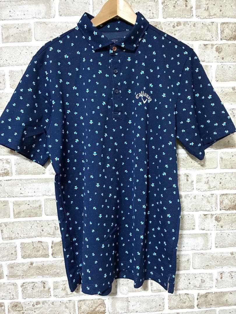 【ゆったりサイズ✨】美品 キャロウェイ 半袖ポロシャツ 3L ネイビー 総柄 紺