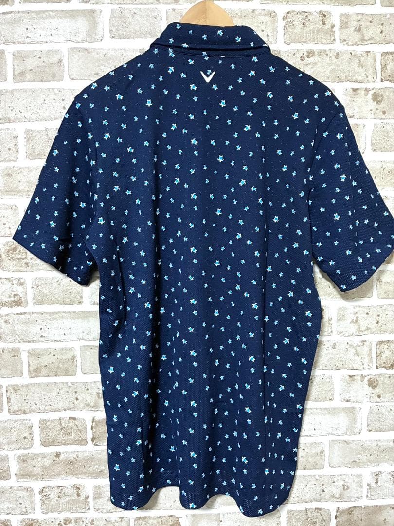 【ゆったりサイズ✨】美品 キャロウェイ 半袖ポロシャツ 3L ネイビー 総柄 紺