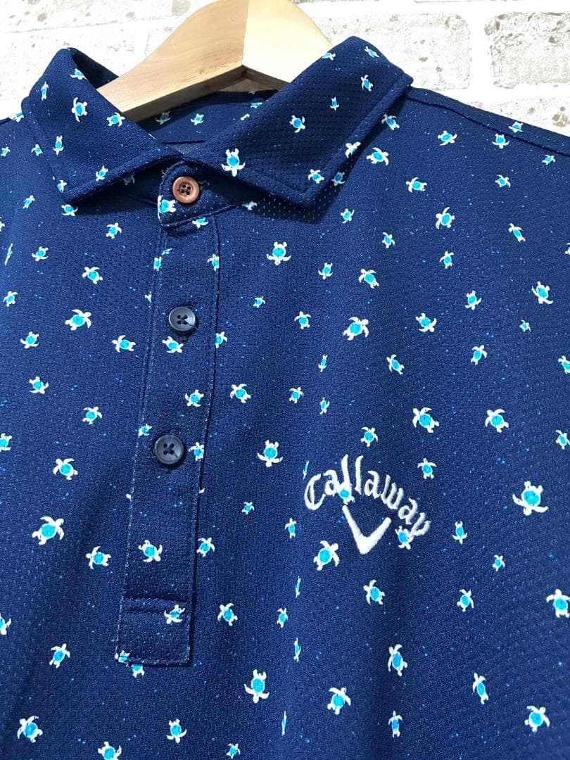【ゆったりサイズ✨】美品 キャロウェイ 半袖ポロシャツ 3L ネイビー 総柄 紺