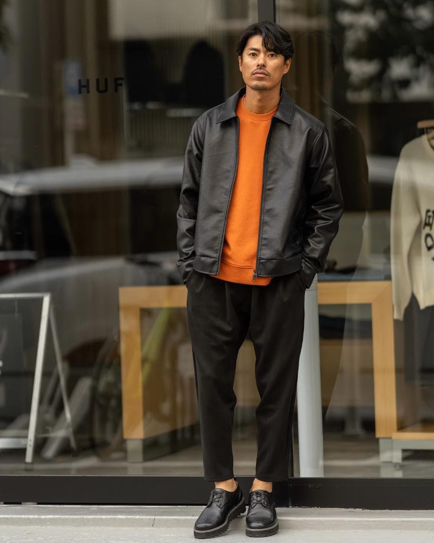 シンセティックレザー ジップアップジャケット