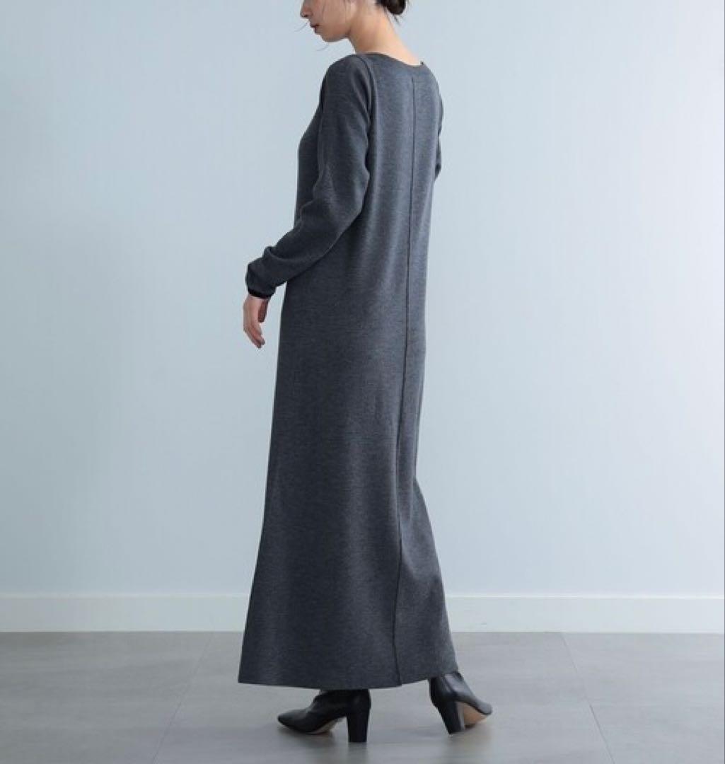 デミルクスビームス AK+1 ベロアテープワンピース ニット ロング グレー