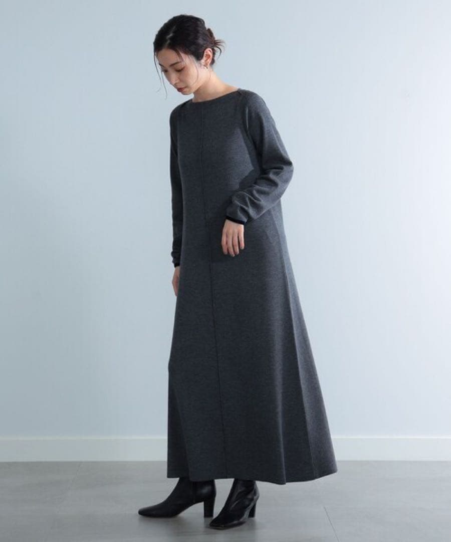 デミルクスビームス AK+1 ベロアテープワンピース ニット ロング グレー