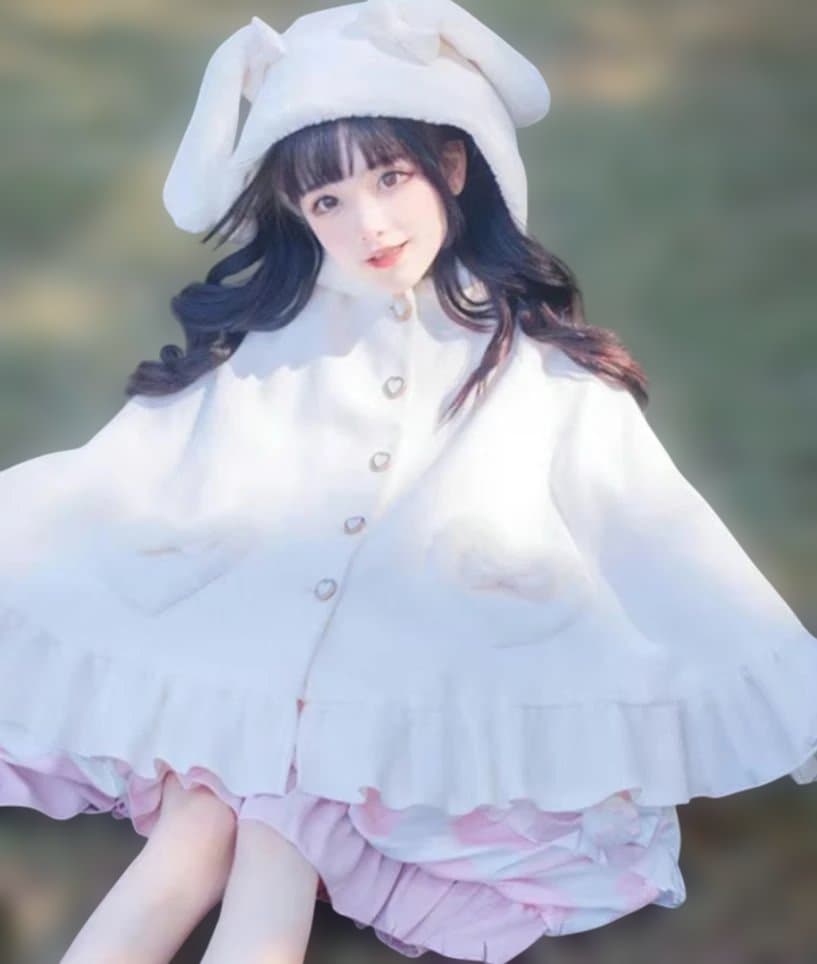 ポンチョコート　ウサギ耳 ポンチョ ロリータ 姫系 ゴスロリ　ホワイトロリータ