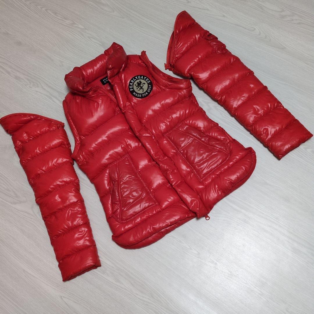パーリーゲイツ 2way ダウンジャケット ベスト ゴルフ　ワッペン　レッド 赤