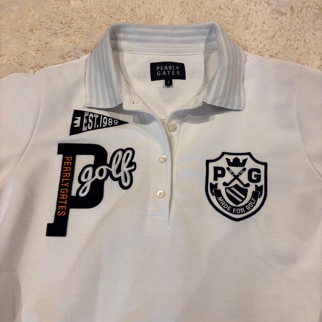 ★PEARY GATES★ L★白ポロシャツ★左右胸、左腕背中ロゴ有★美品★素敵