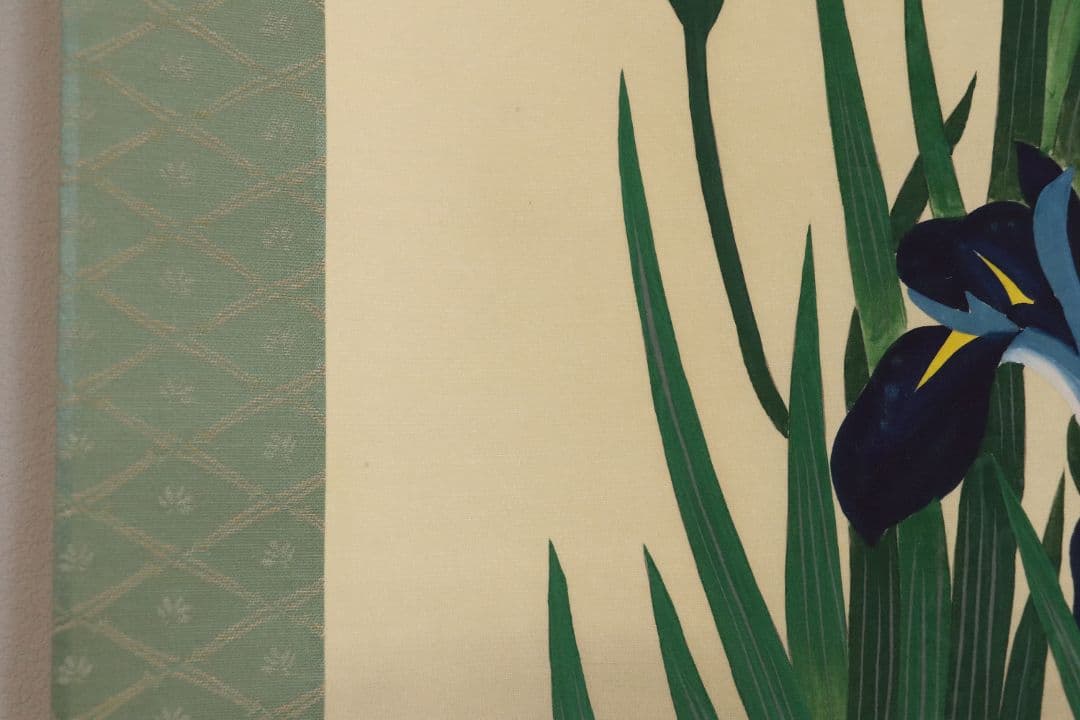 【複製】工芸画 酒井抱一「燕子花に水鶏図」絹本 掛軸 日本画 花鳥 MA449