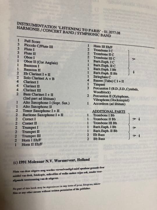 【リスニング・トゥ・パリ】吹奏楽楽譜セット
