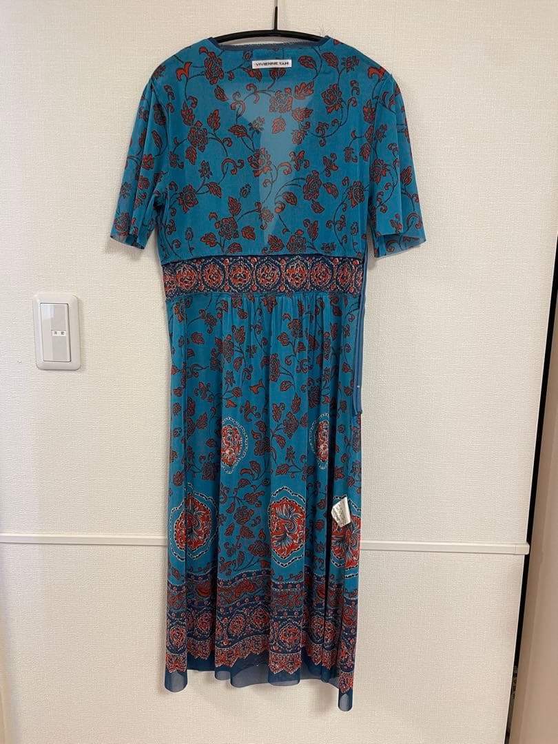 訳ありVIVIENNETAMターコイズフラワープリントワンピースヴィヴィアンタム