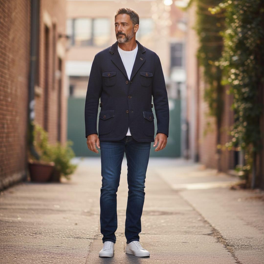 美品 XL チンクアンタ ウールジャケットネイビー レザー 羊革 メンズ 50