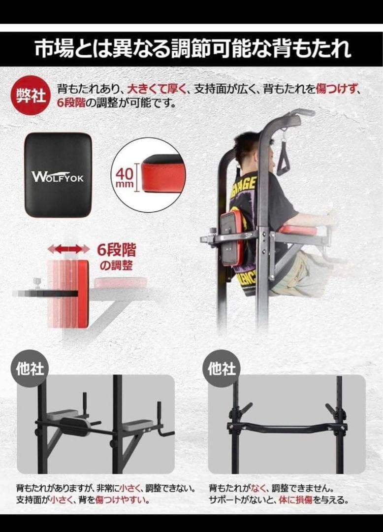 栄*乱様 WOLFYOK ぶら下がり健康器 背もたれ付き 180kg
