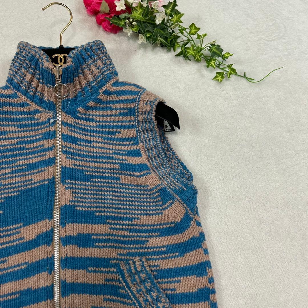 K18 美品 M ミッソーニ イタリア製 ベスト ブルー ベージュ レディース