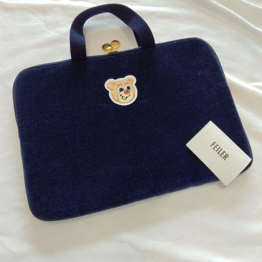 【美品】FEILER オールドテディ♥ネイビー タブレットバッグ