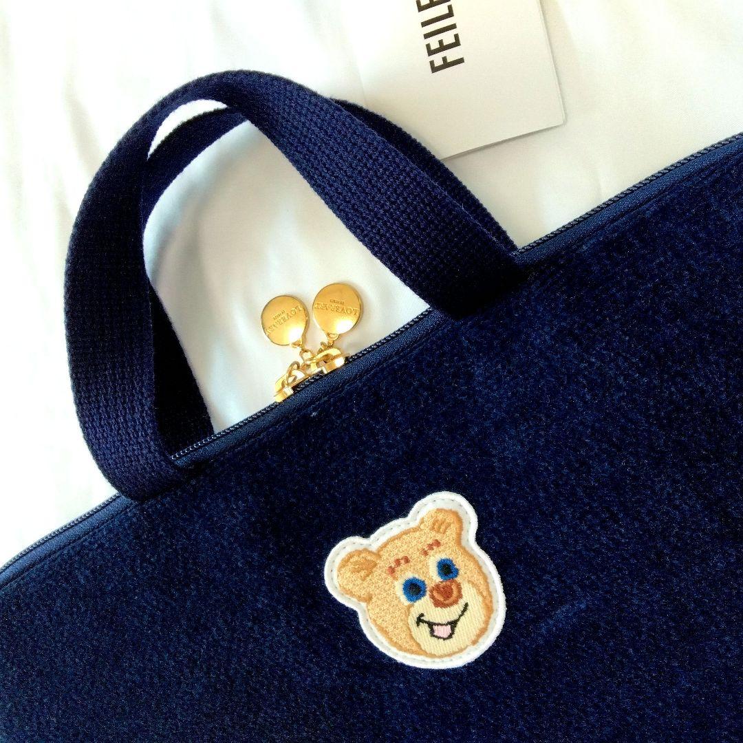 【美品】FEILER オールドテディ♥ネイビー タブレットバッグ