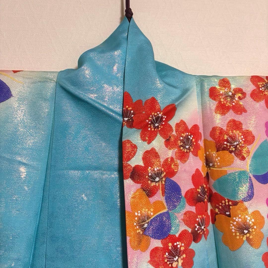 【舞台衣装】 引き振袖 オーロラ金属糸 金駒刺繍 袷 広衿 身丈約184cm