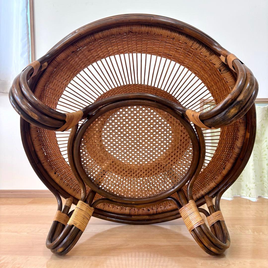 ラタン ガラス天板 センターテーブル 円形 籐家具