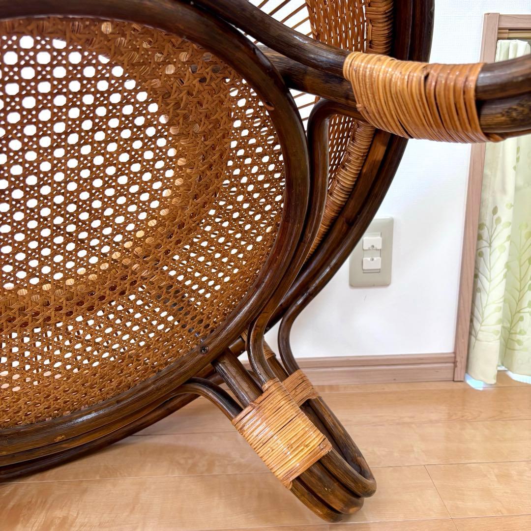 ラタン ガラス天板 センターテーブル 円形 籐家具