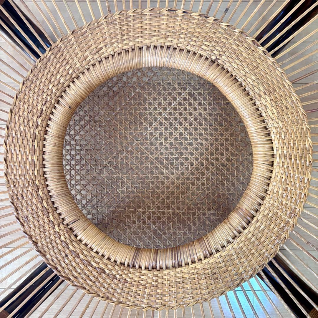 ラタン ガラス天板 センターテーブル 円形 籐家具