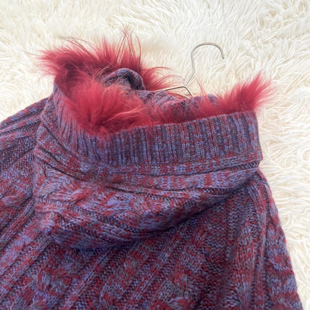 新品✨ マッサバルド リアルファー付きニットポンチョ チャイニーズラクーン 紫