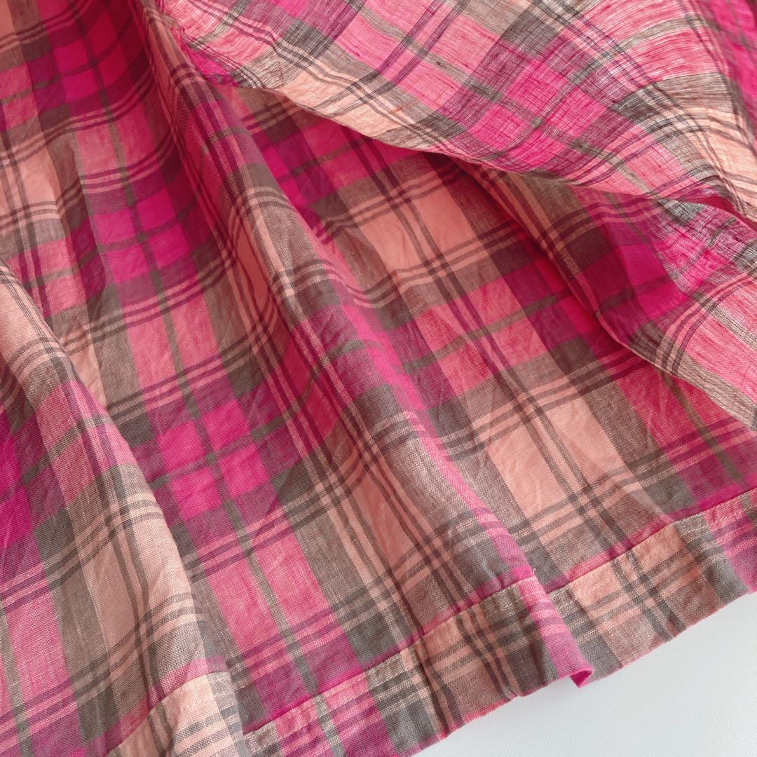 タグ付未使用 イチアンティークス リネン ギャザー シャツワンピース チェック