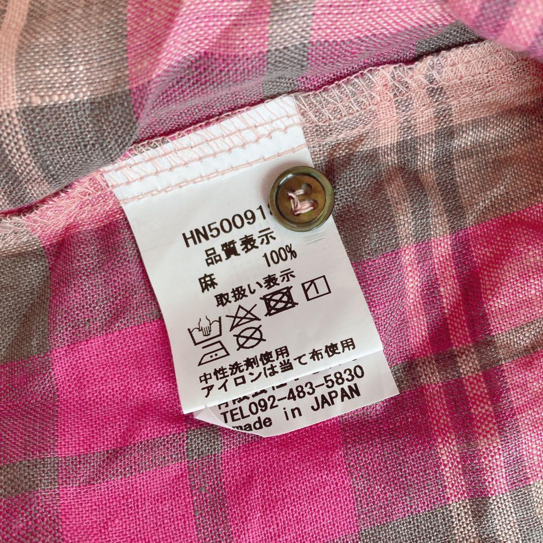 タグ付未使用 イチアンティークス リネン ギャザー シャツワンピース チェック