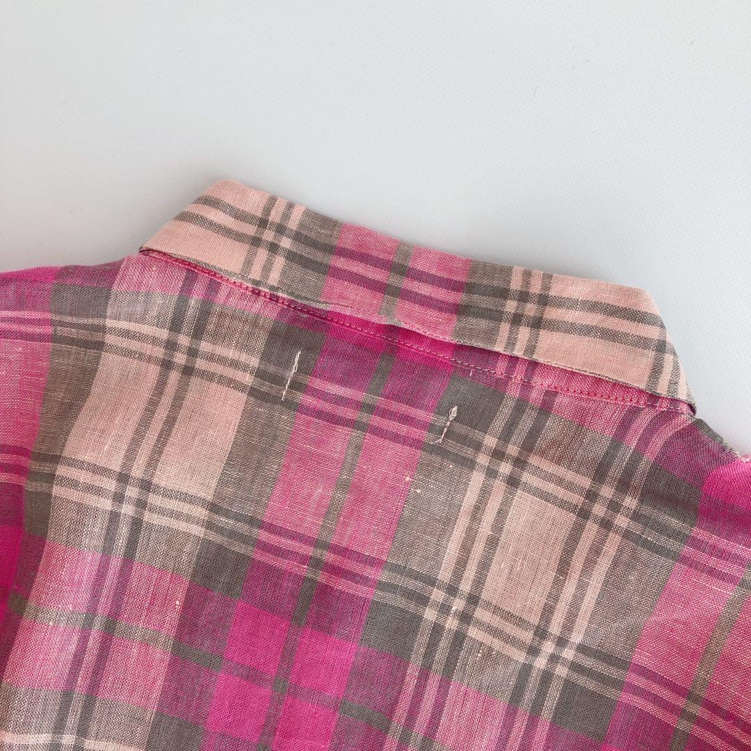 タグ付未使用 イチアンティークス リネン ギャザー シャツワンピース チェック