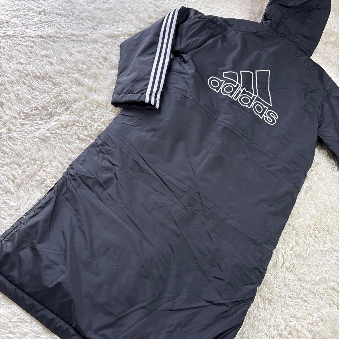 【極美品】adidas ブラック ベンチコート XO 2X L ロングコート