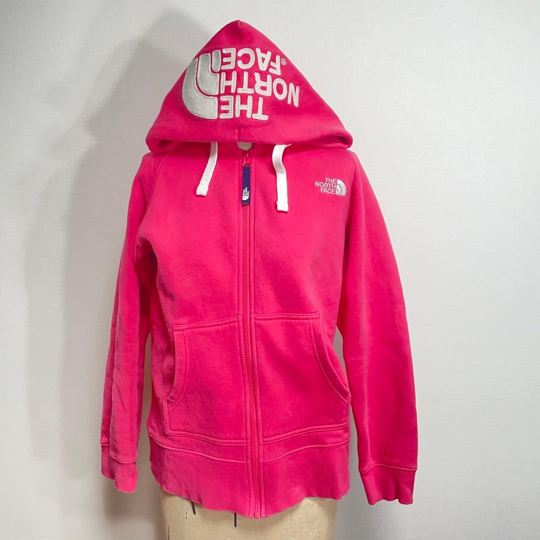 THE NORTH FACE ジップパーカー◎希少カラーデカロゴ ピンク×白色