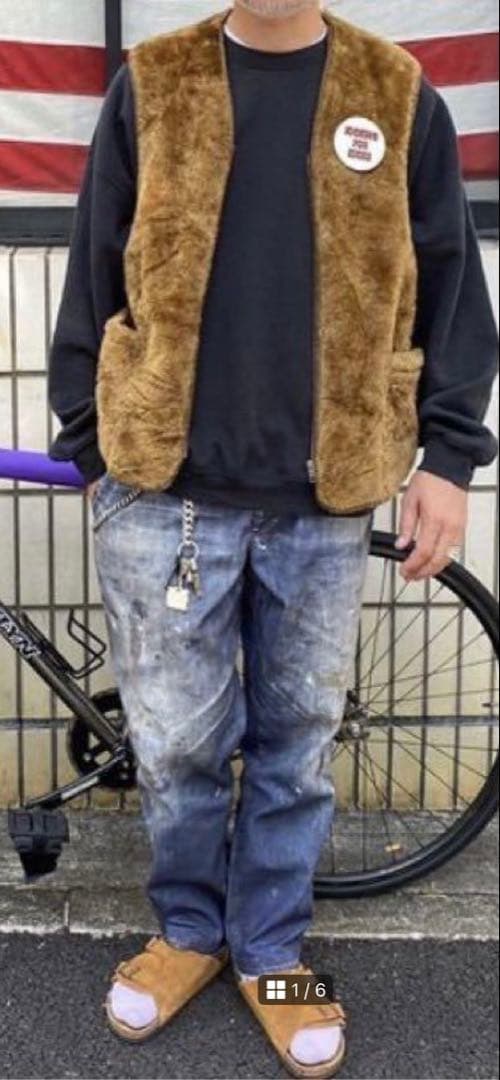 US フェイクヴィンテージデニム イージーパンツ 転写 インディゴ Size F