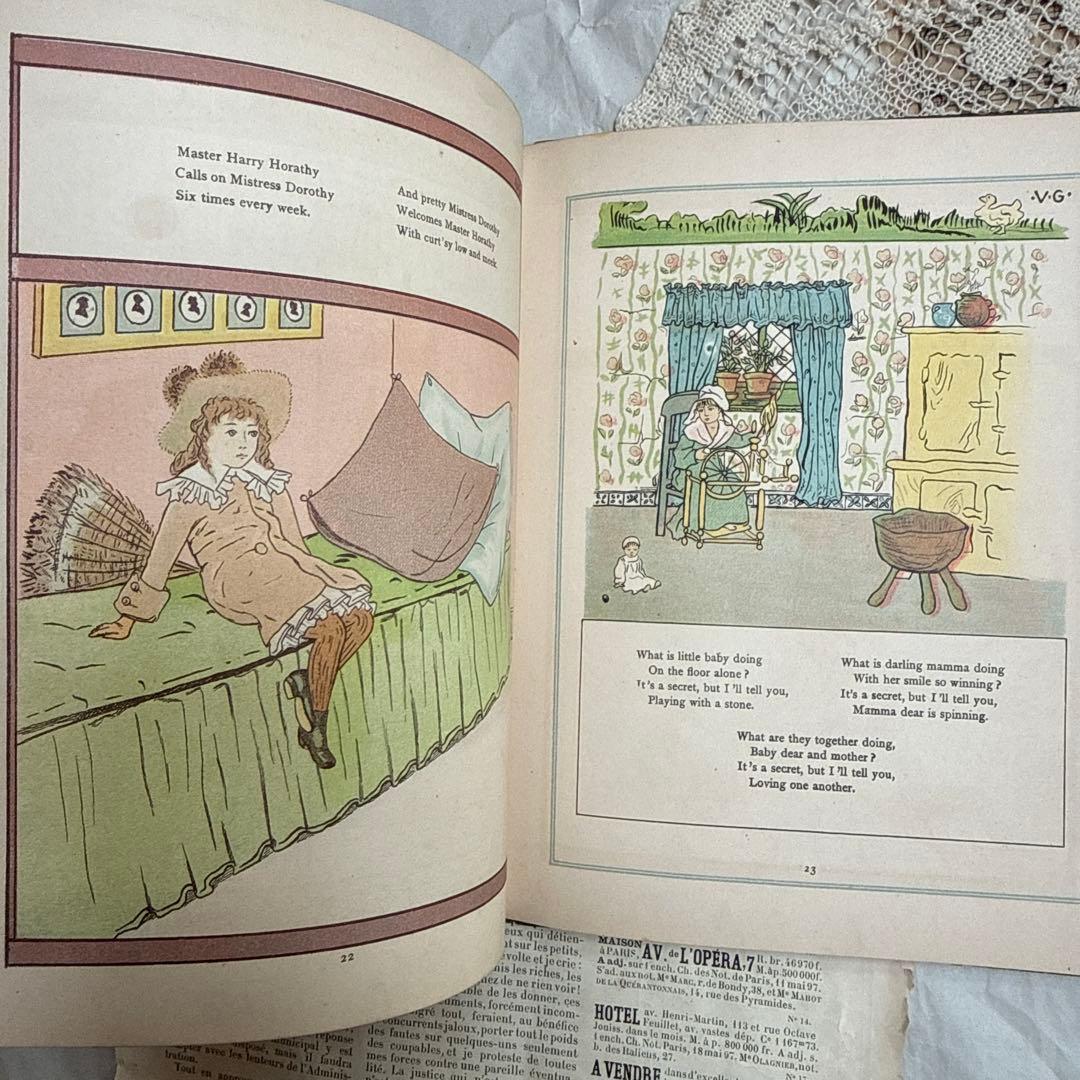 稀少1881年アンティーク美しい挿絵の絵本　洋書　古書ジャンクジャーナル素材にも