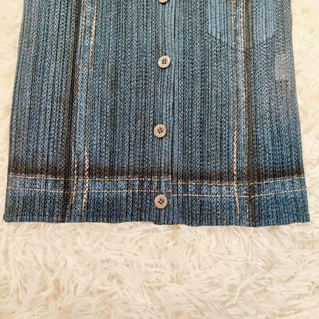 プリーツプリーズ イッセイミヤケ ジレ ベスト シャツ デニム 転写 ネイビー