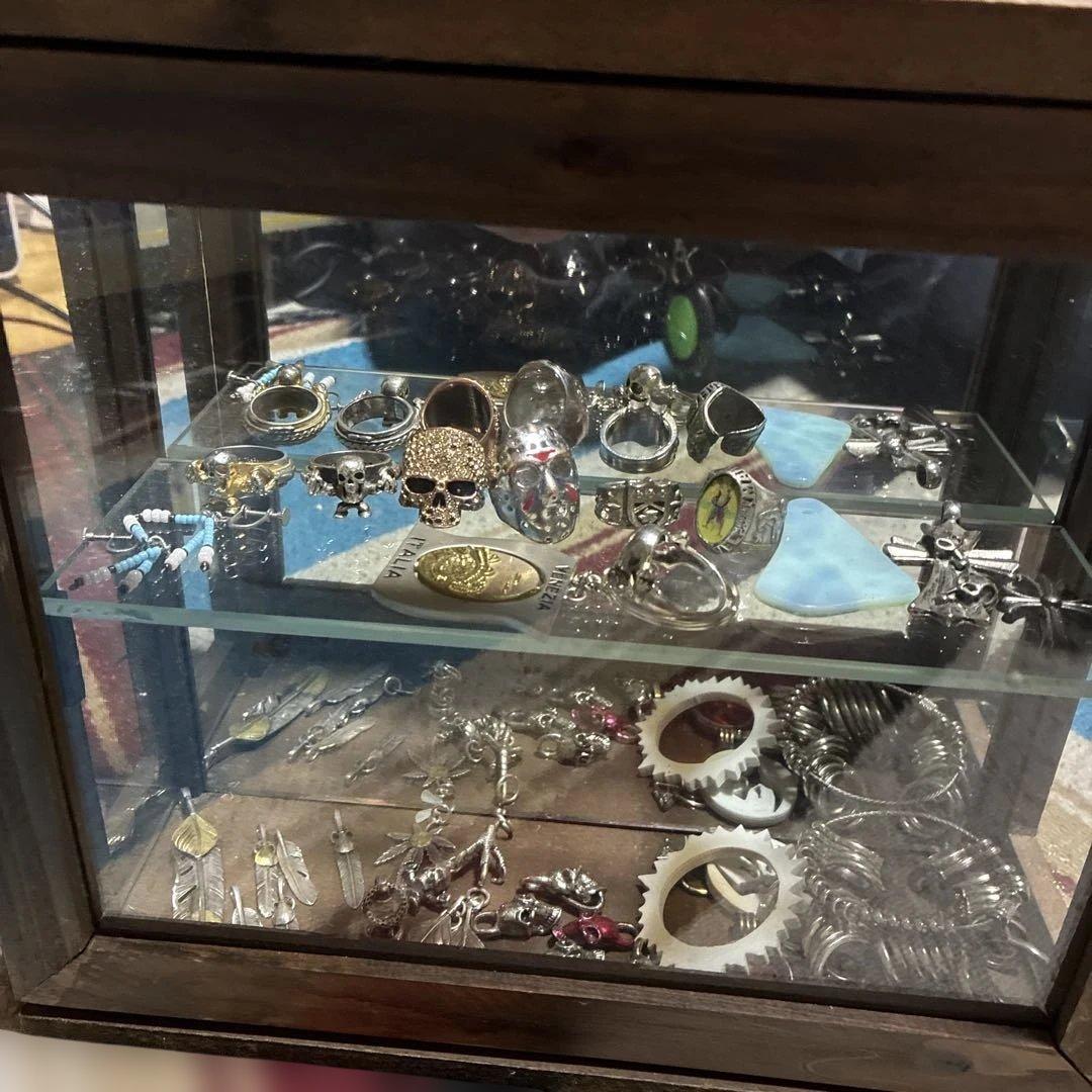 木製ガラスケース 2段棚付き二個せっセット