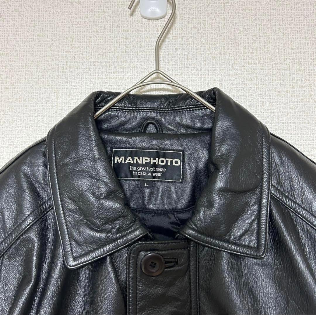 【美品】牛革 レザー カーコート 中綿 キルティング 黒 本革 ヴィンテージ L